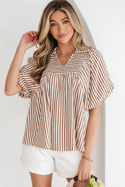 Threaded Pear Lina Short Puff Sleeve Blouse