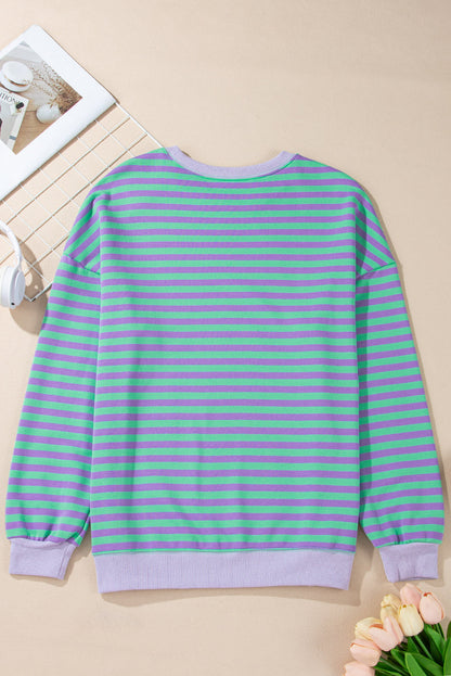 Threaded Pear Elliana Stripe Crossed Stitch Drop Shoulder Sweatshirt