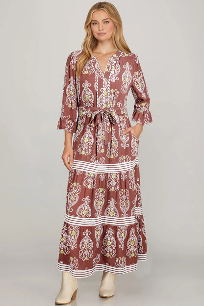 Threaded Pear Katie Trim Tiered Maxi Dress