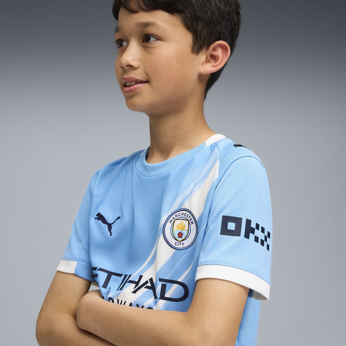 Puma Youth Manchester City Home Crew Neck Short Sleeve Replica Jersey - Light Blue