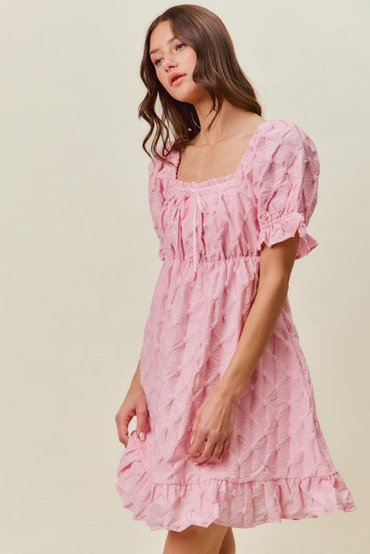 SO ME Texture Woven Ruching On Bust Mini Dress in Pink