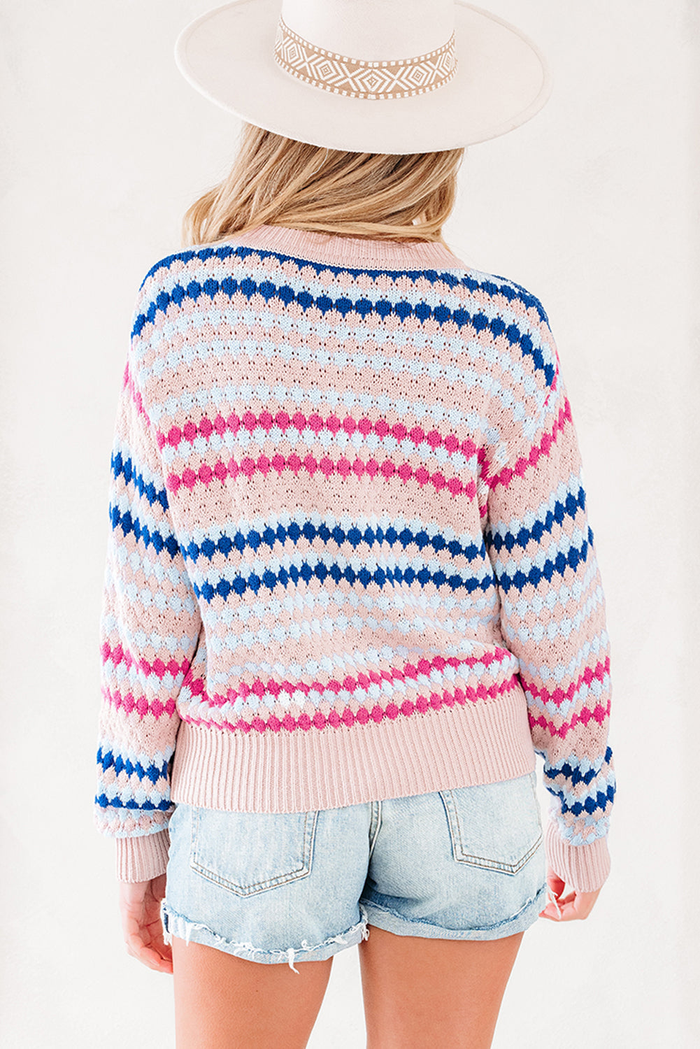 Threaded Pear Amelia Patterned Drop Shoulder Sweater