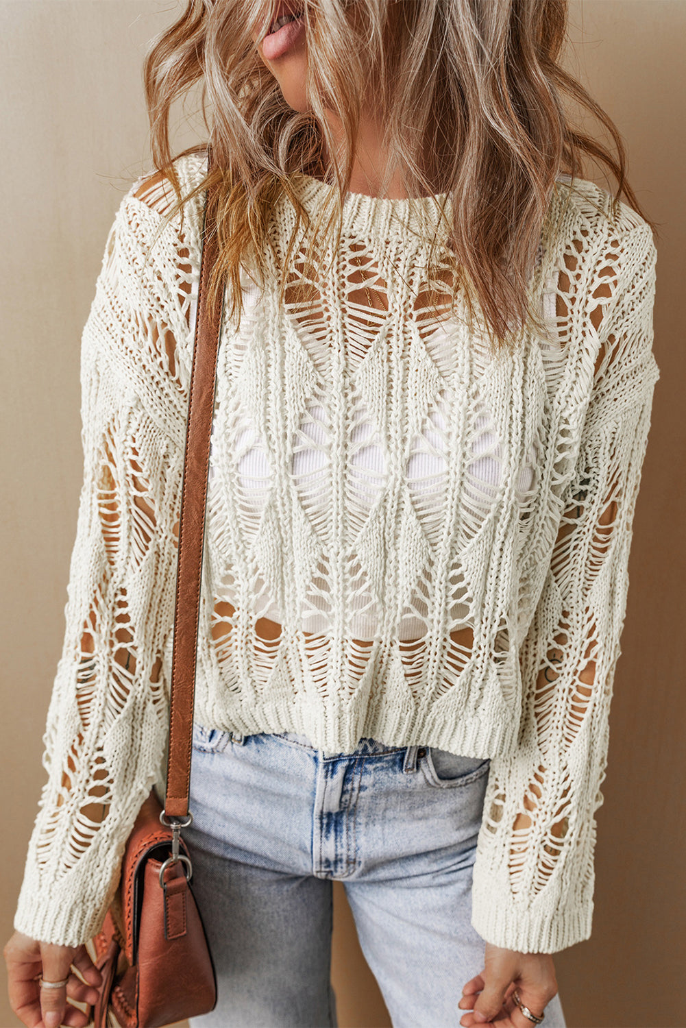 Threaded Pear Olivia Crochet Loose Fit Sweater