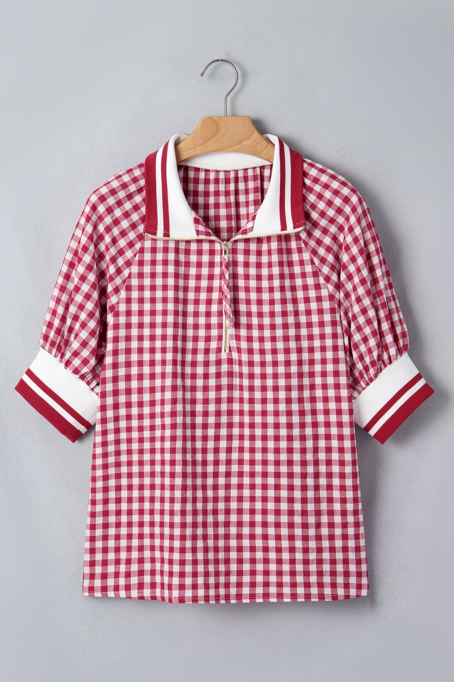 Threaded Pear Journi Patchwork Half Zip Blouse