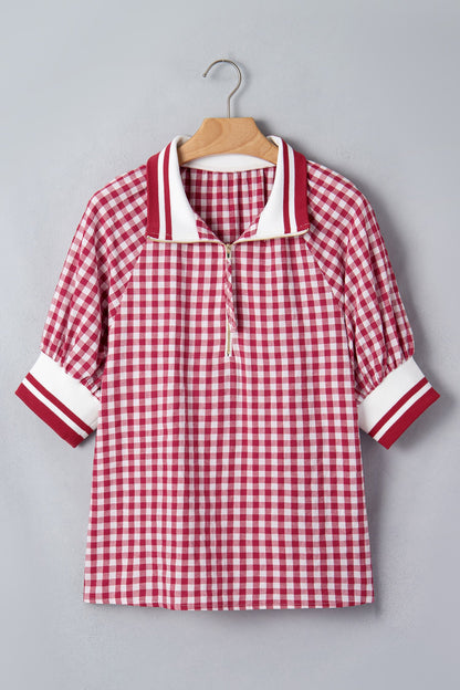 Threaded Pear Journi Patchwork Half Zip Blouse