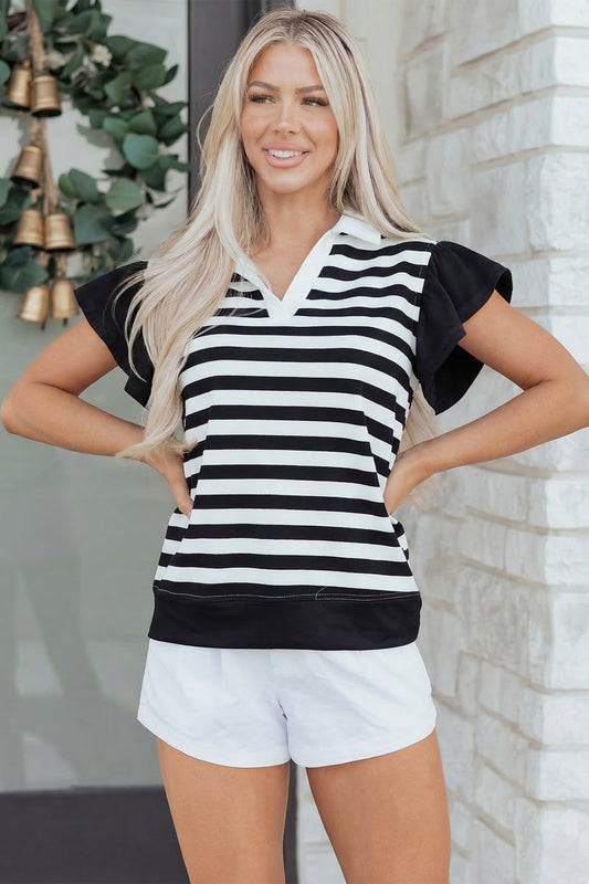 Threaded Pear Lilith Ruffled Short Sleeve Blouse