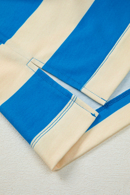 Threaded Pear Blue Stripe Floral Color Block Drop Shoulder Plus Size Pullover Top