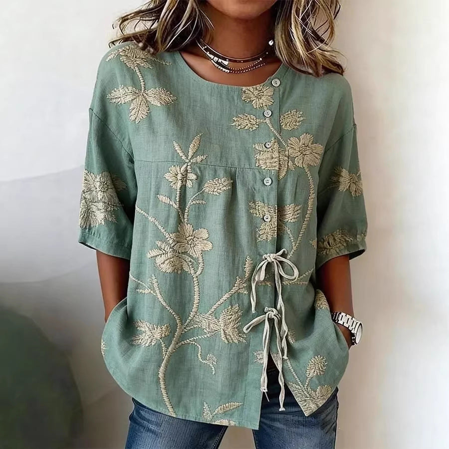 Women's Floral 3D Print Pullover Top – Loose Fit Elegant Casual S