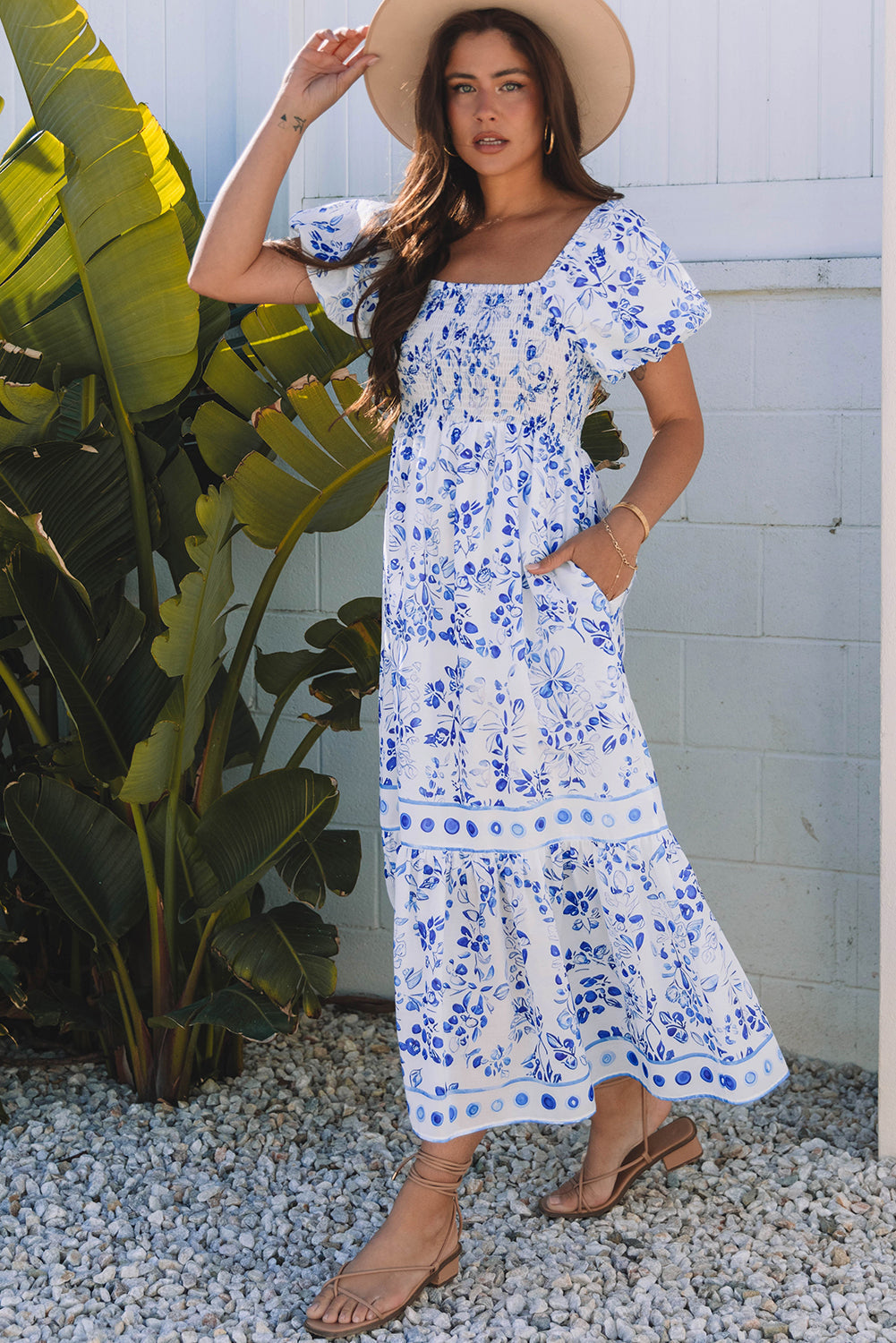 Threaded Pear Lea Floral Square Neck Maxi Dress