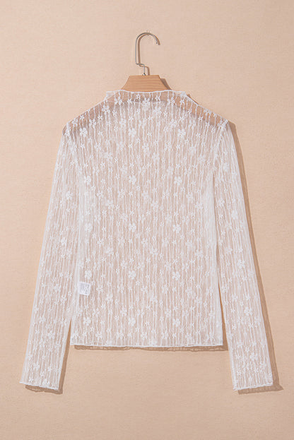 Threaded Pear Adalynn Sheer Floral Lace Long Sleeve Top
