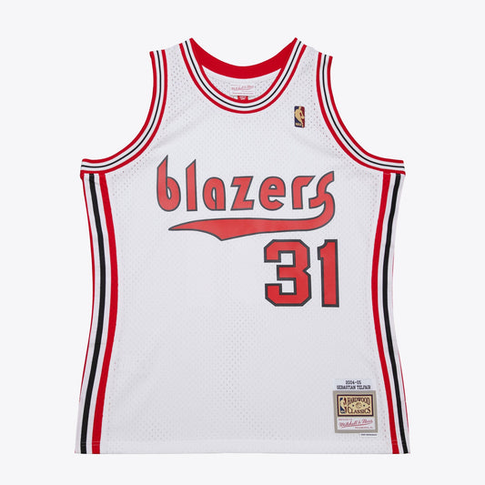 Mitchell & Ness Men's NBA White Jersey Trail Blazers 2004 Sebastian Telfair Jerseys