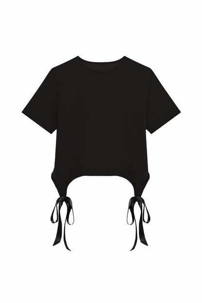 Diana Satin Bow Shirt - Black