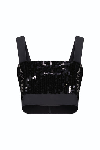 Zoey Sequin Crop Top - Black