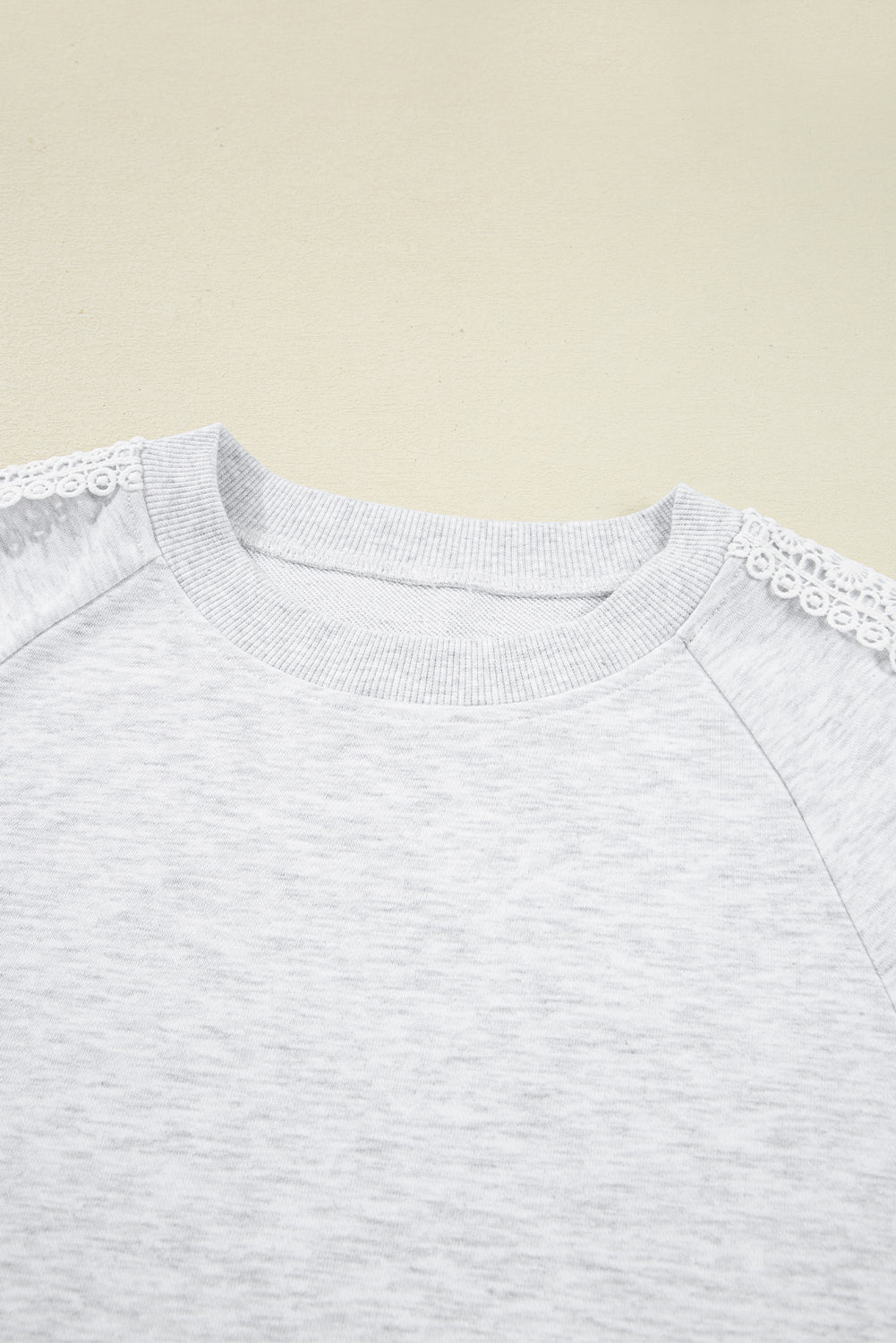 Threaded Pear Peyton Lace Patchwork Raglan Sleeve Crew Neck Sweatshirt