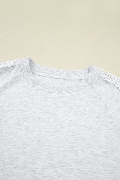 Threaded Pear Peyton Lace Patchwork Raglan Sleeve Crew Neck Sweatshirt
