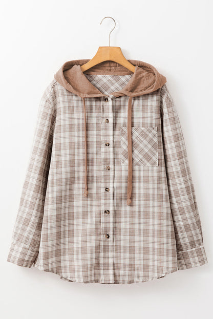 Threaded Pear Ariella Checkered Loose Fit Buttoned Hooded Shacket