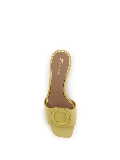Leather Mule Sandals Yellow