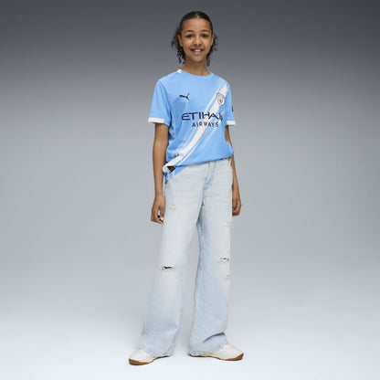 Puma Youth Manchester City Home Crew Neck Short Sleeve Replica Jersey - Light Blue