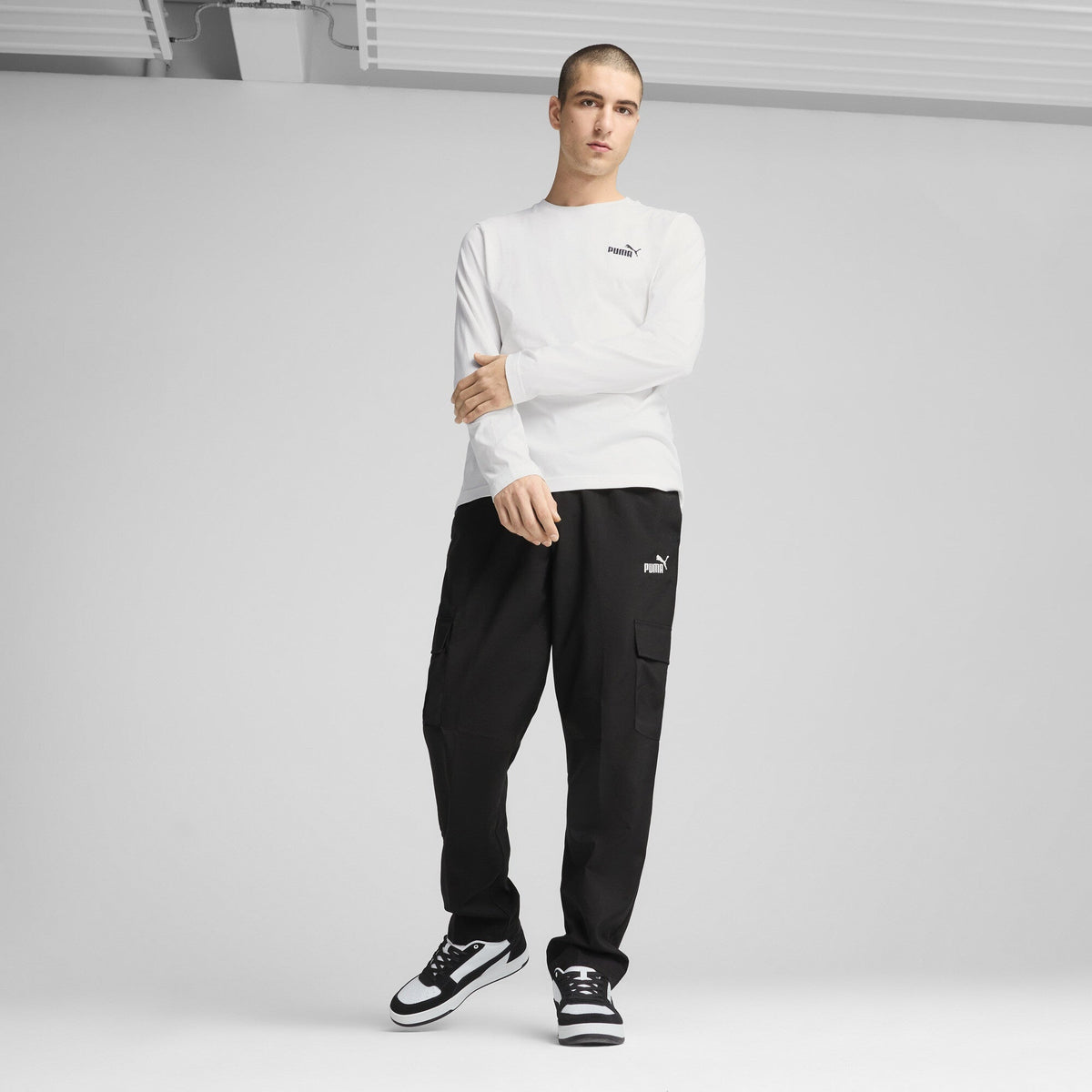 Puma Men's Essential No.1 Logo Woven Cargo Pants - Black/White