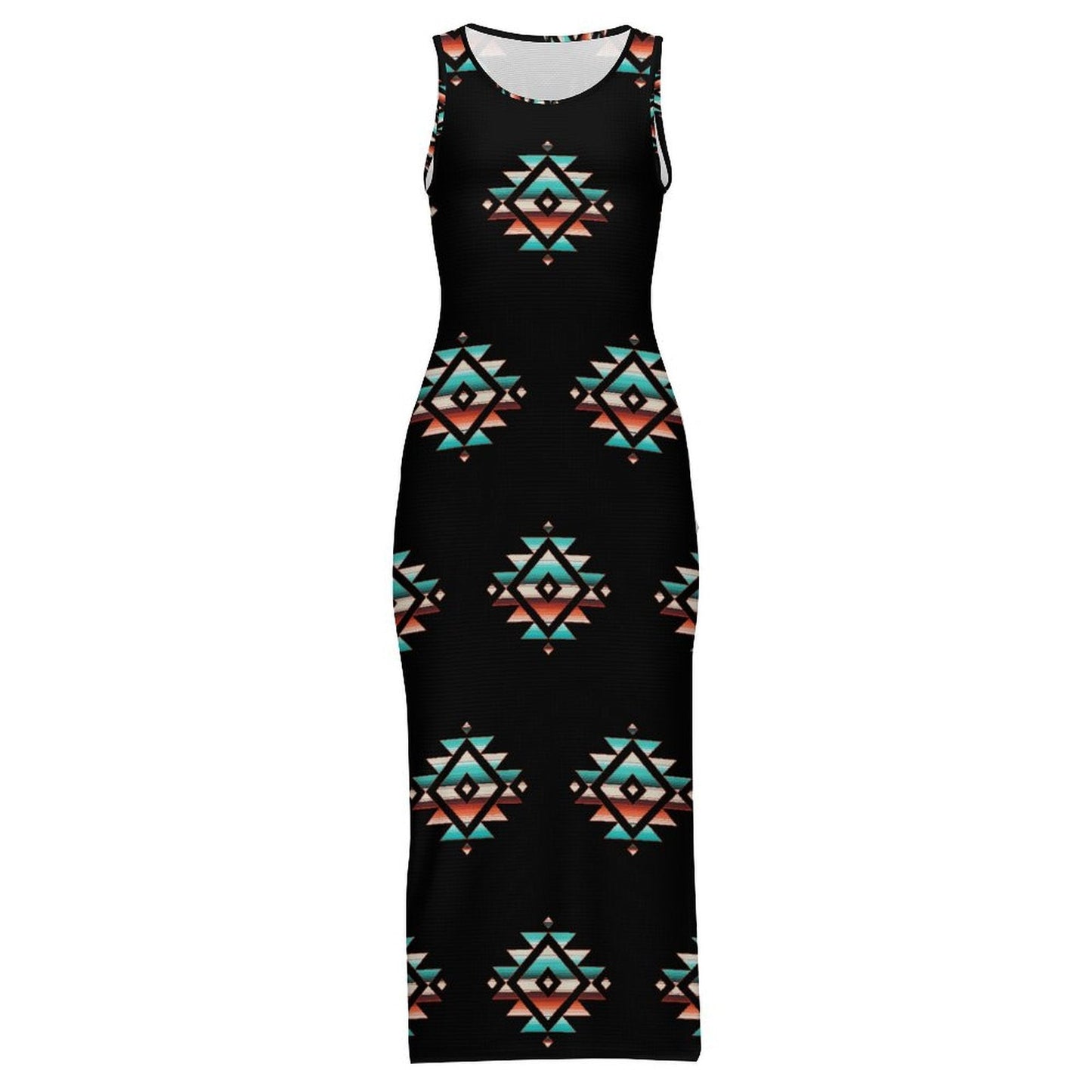 Baha Ranch Southwestern Aztec Sleeveless Bodycon Side Slit Western Maxi Dress