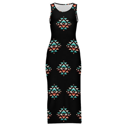 Baha Ranch Southwestern Aztec Sleeveless Bodycon Side Slit Western Maxi Dress