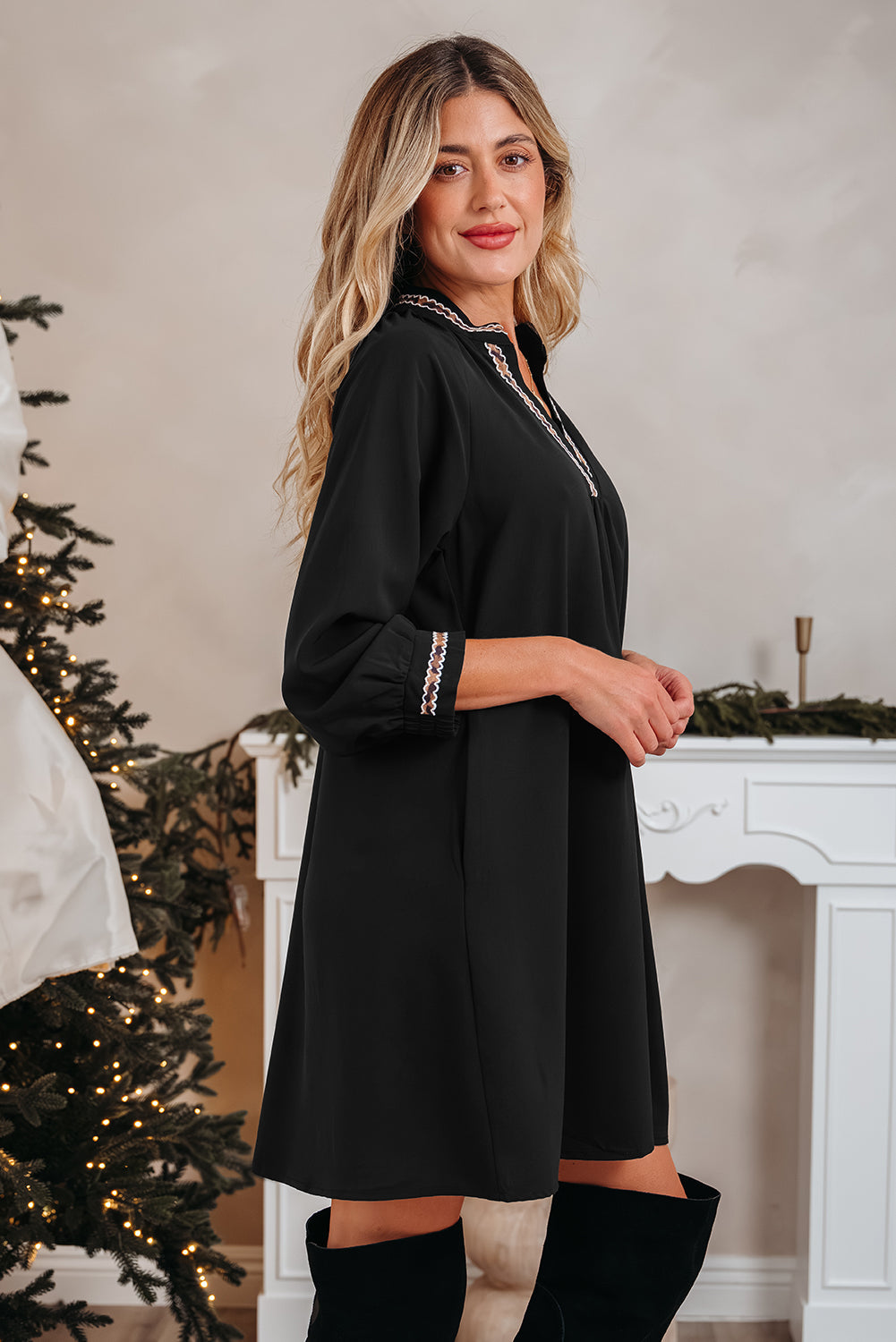 Threaded Pear Quincy Sleeve Shift Mini Dress
