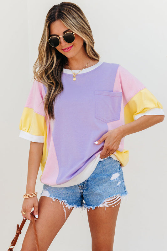 Zoe Patchwork Half Sleeve Oversized Top by Threaded Pear