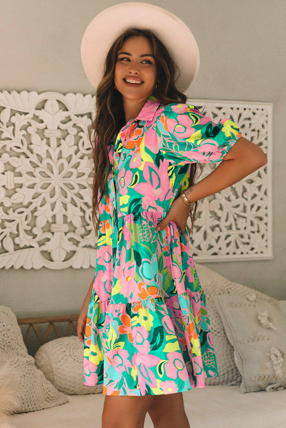 Threaded Pear Brynleigh Floral Puff Sleeve Babydoll Dress