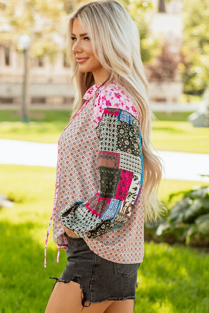 Threaded Pear Solirina Shoulder Bubble Sleeve Blouse