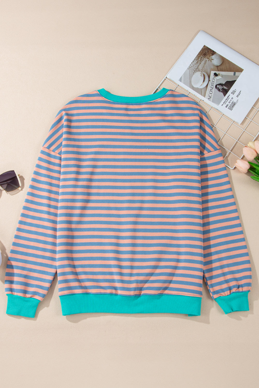 Threaded Pear Elliana Stripe Crossed Stitch Drop Shoulder Sweatshirt
