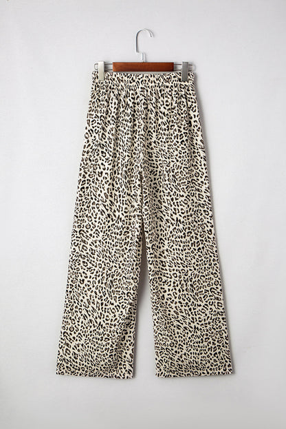 Threaded Pear Mabel Leopard Drawstring Elastic Waistband Loose Pants