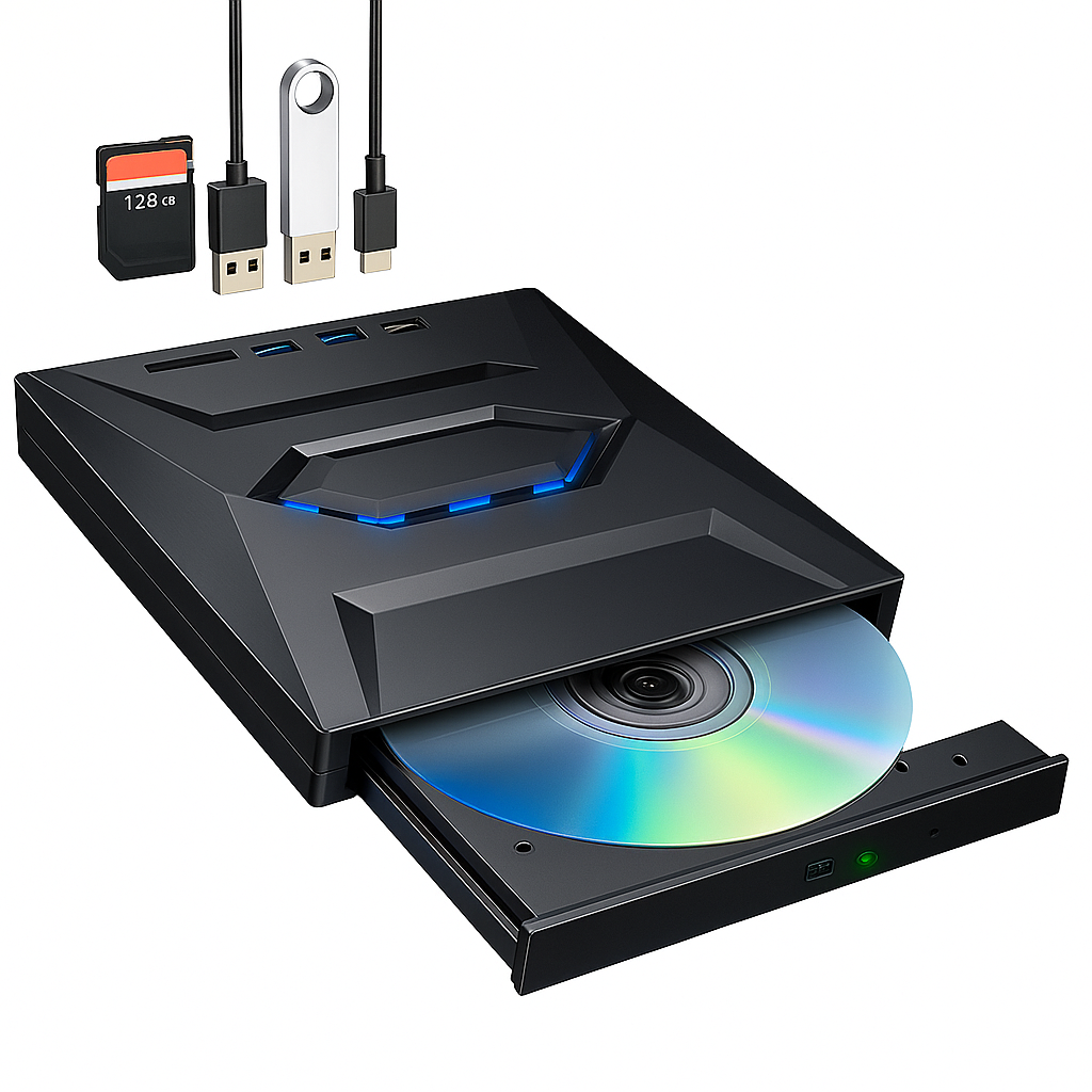 Prime Goods External CD DVD Drive USB 3.0 Writer Burner Player for PC Laptop Windows 11 10 - Black