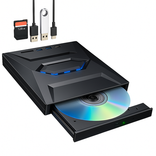 Prime Goods External CD DVD Drive USB 3.0 Writer Burner Player for PC Laptop Windows 11 10 - Black