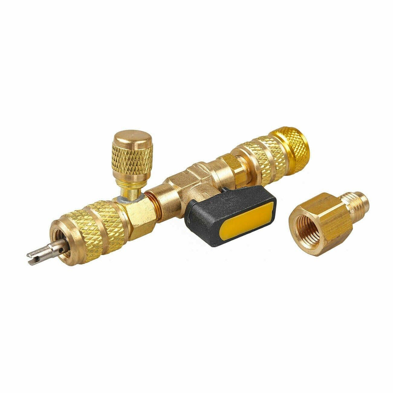 Prime Goods HVAC Tool AC Schrader Valve Core Remover Dual Size 1/4 and 5/16 Port Installer - Gold