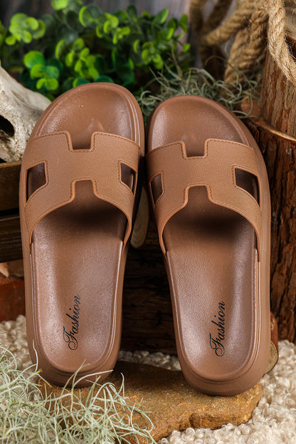 Threaded Pear Henley Cutout Design Open Toe Platform Slippers