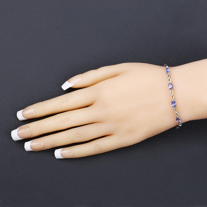 Oval Violet Tanzanite Prong Silver Infinity Bolo Adjustable Bracelet