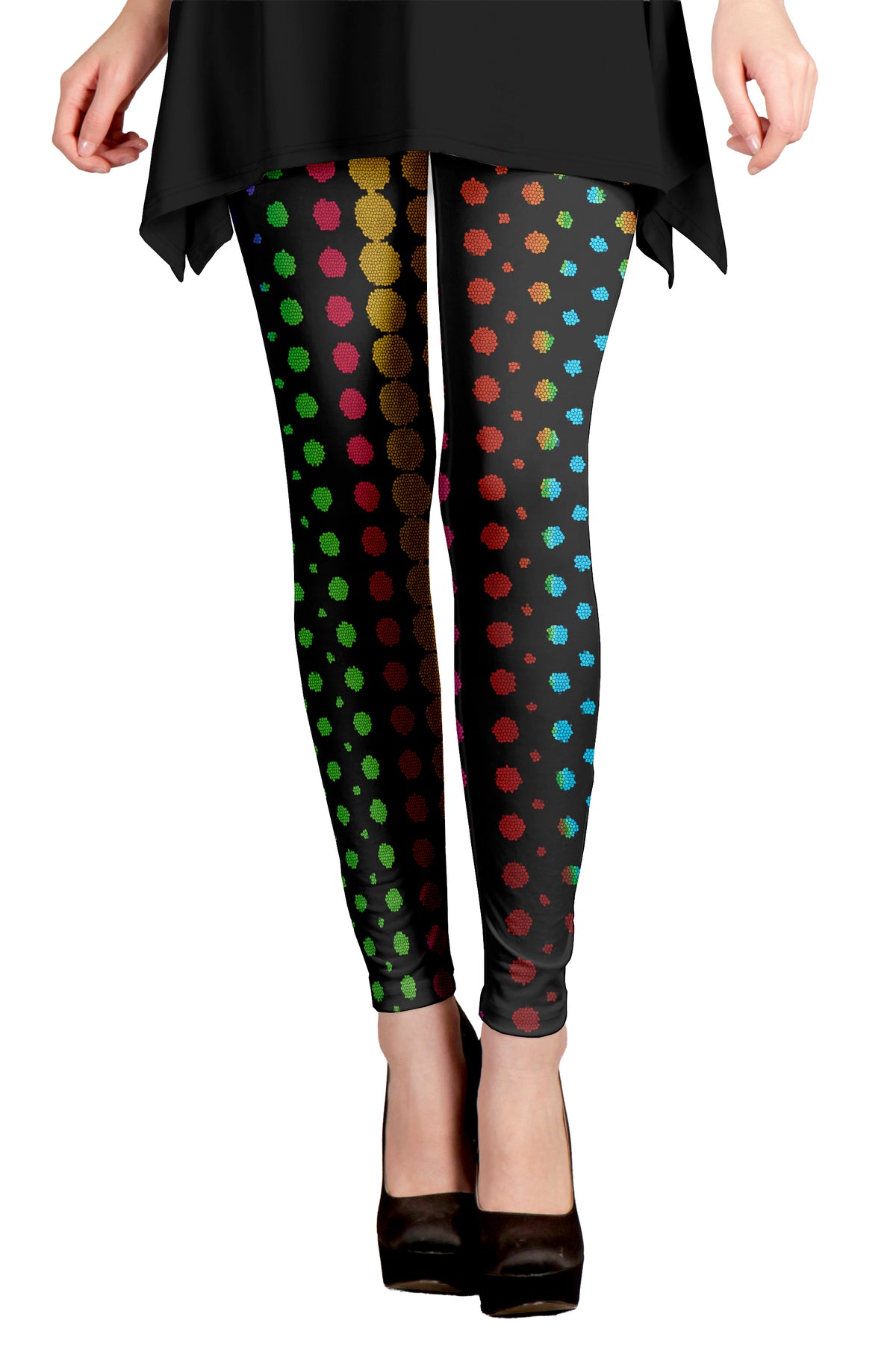 Black Multicolor Dot Print-