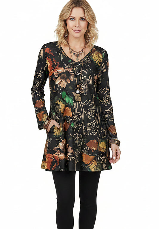 Black Multicolor Floral Print-
