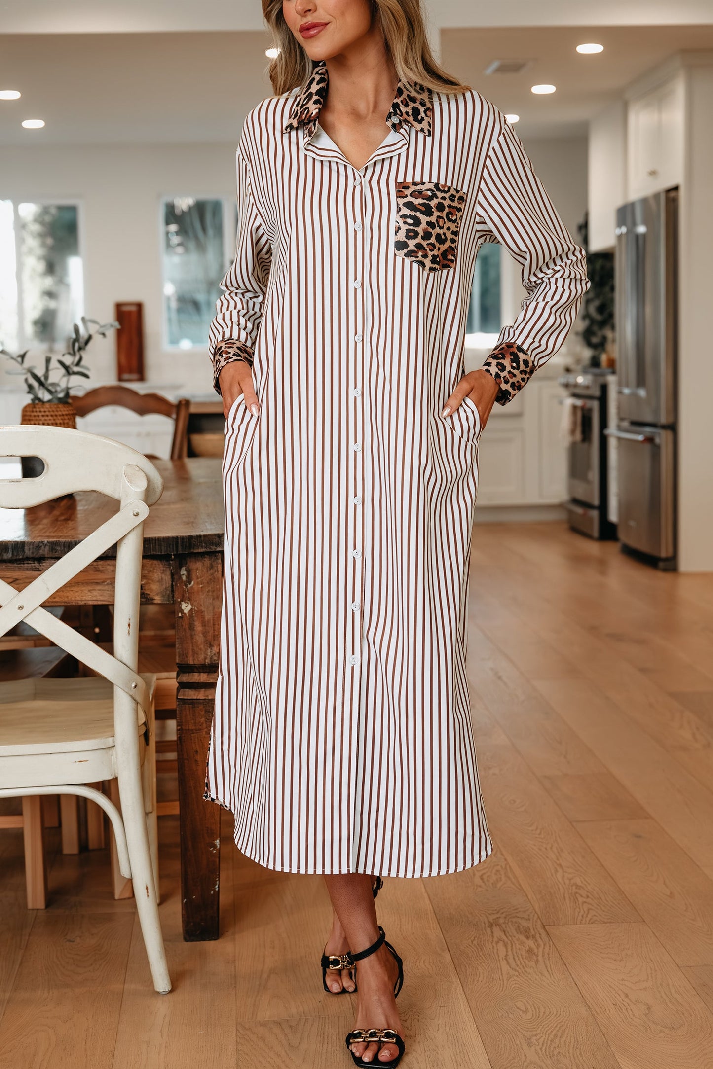 Threaded Pear Caroline Contrast Patchwork Long Shirt Dress