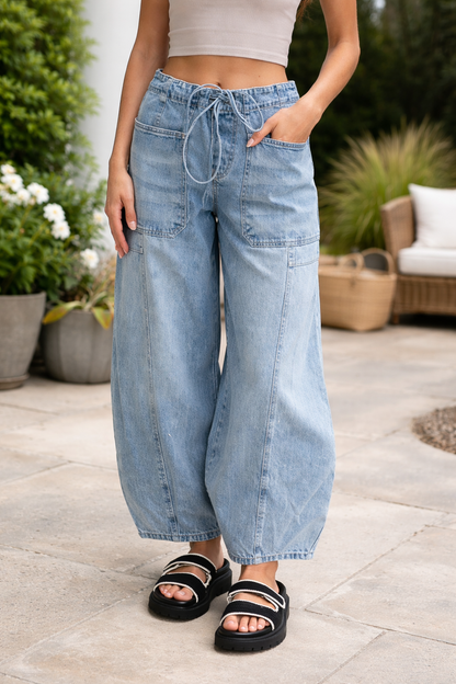 Threaded Pear Bella Paperbag Waist Barrel Jeans