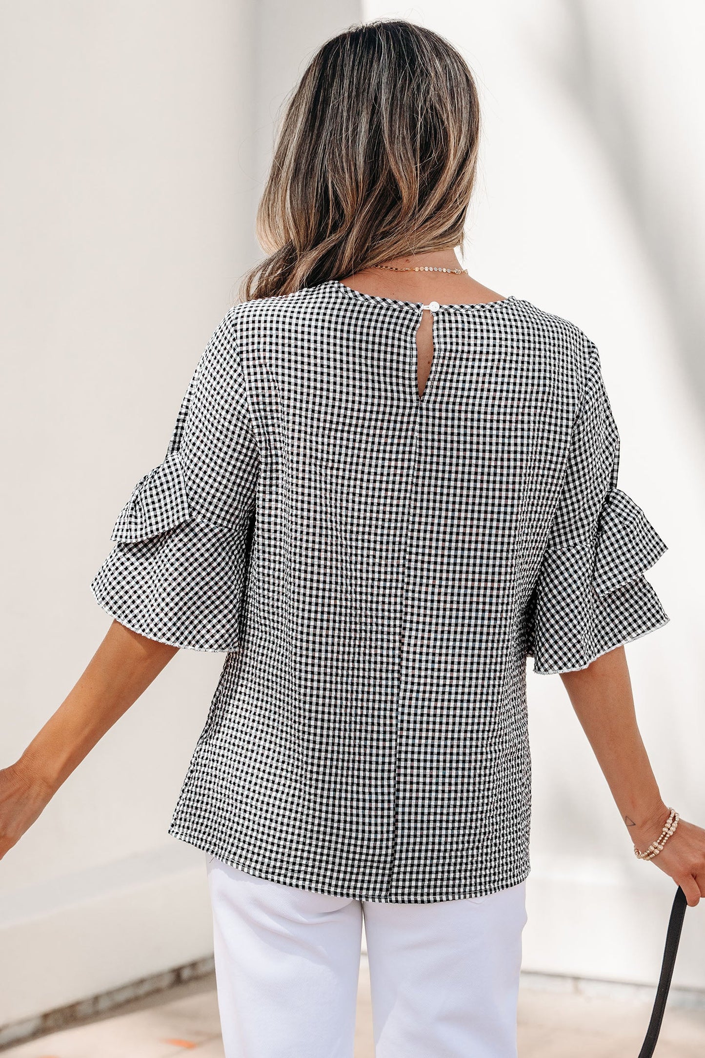 Threaded Pear Carolina Ruffled Half Sleeve Blouse