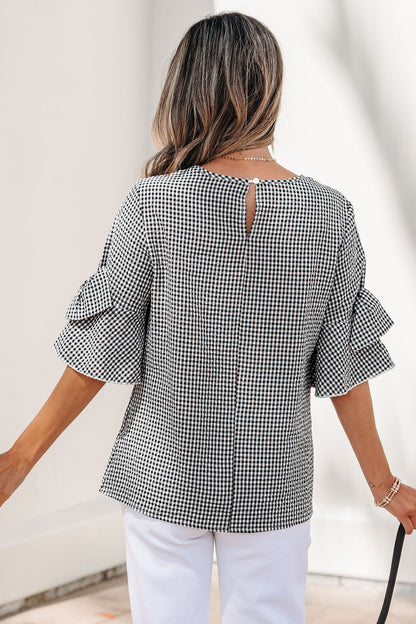 Threaded Pear Carolina Ruffled Half Sleeve Blouse