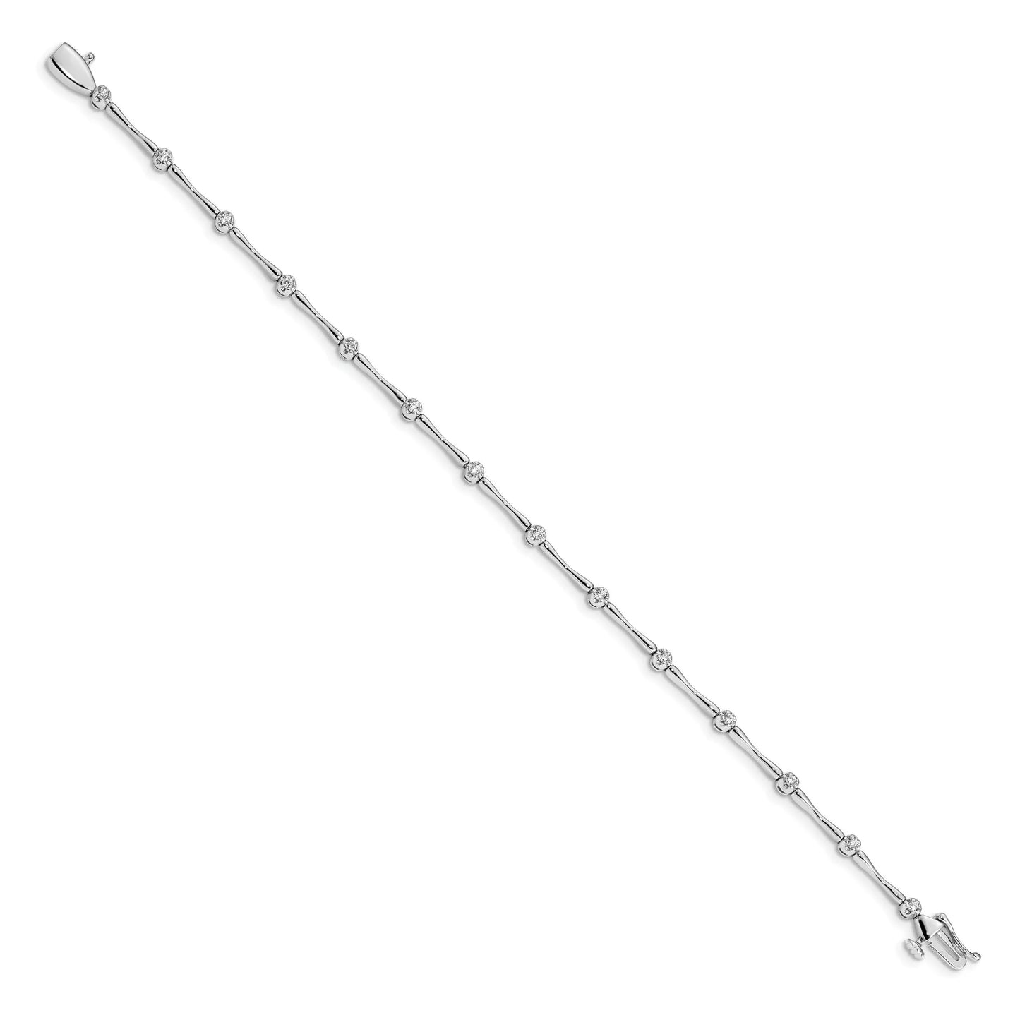 Round White Diamond Prong 14K White Gold Bar Link Bracelet