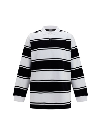 Polo Shirt Long-Sleeve Striped Black/White