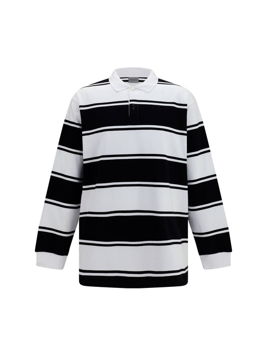 Polo Shirt Long-Sleeve Striped Black/White