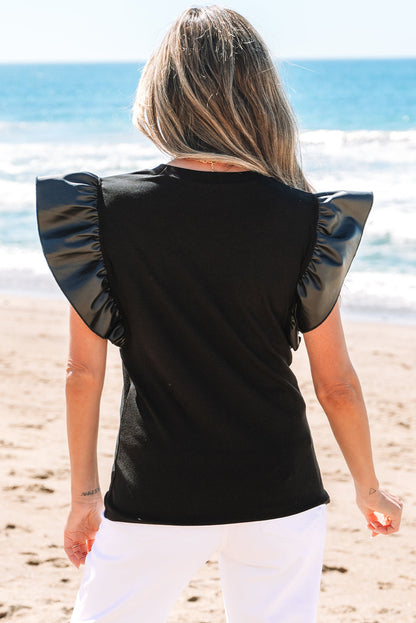 Threaded Pear Macy Leather Ruffle Sleeve Blouse