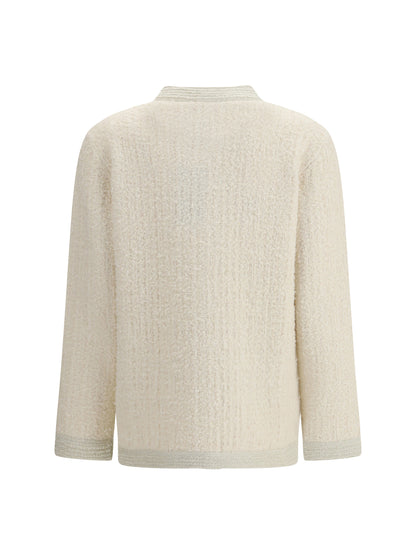 Cardigan Bouclé Lamé Wool Ivory/Silver