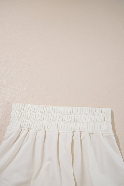 Beige 2pcs Cropped Tee and Ruffle High Waist Skort Set