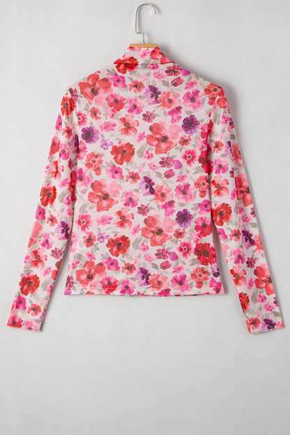 Threaded Pear Rosalie Floral Long Sleeve Slim Fit Mesh Top