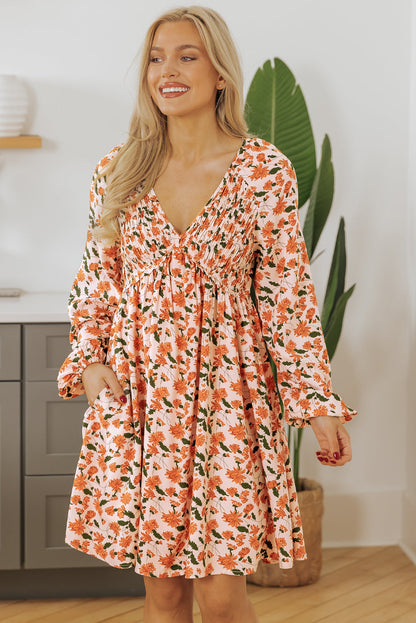 Threaded Pear Lola Floral Bubble Sleeve Babydoll Dress